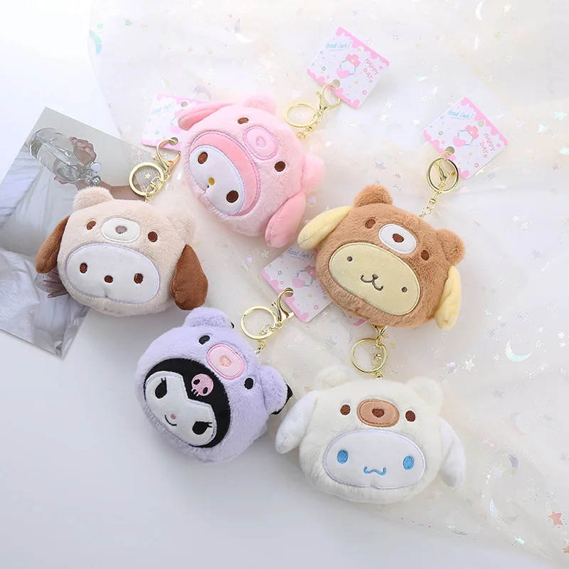 12cm Sanrio Kawaii My Melody Kuromi Cinnamoroll Kt Cat peluche portachiavi piccolo ciondolo portamonete cuffie borsa portaoggetti