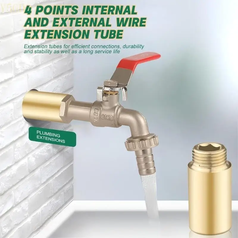 Y5GD 2pcs Brass Tap Extension Thread Fitting Inch 40mm Brass Tap Extension Simple to Use for Plumbing & Heating Systems