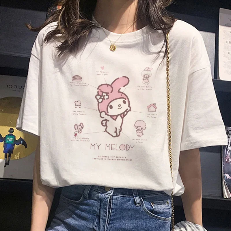 Sanrio Kawaii Hello Kitty T-shirt Pachacco Keroppi Cartoon Cute Print Short Sleeve T-Shirt Student Casual Loose Anime Top Gift