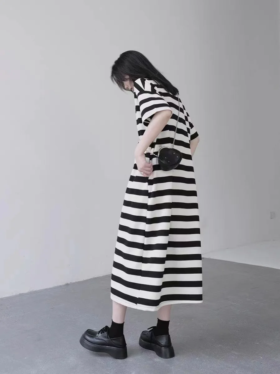 Zomer Streep irt Dr Dames Casual Losse Koreaanse Sle Japanse Casual Elegantie College Sle Anti-Aging Dr