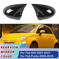 For Fiat Punto 500 2009-2018 Car Rearview Side Mirror Cover Wing Cap Sticker Exterior Door Rear View Case Trim Carbon Fiber Look