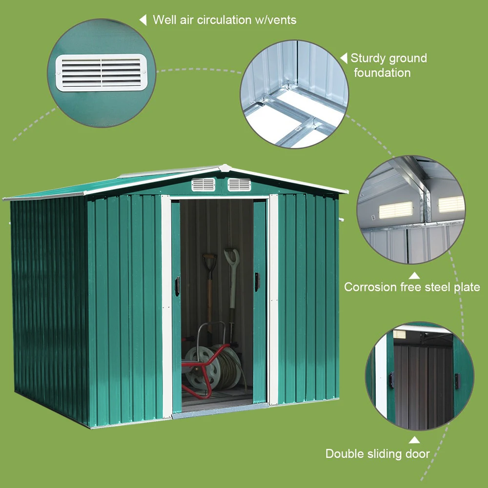 Large Heavy-Duty Metal Garden Tool Storage Shed, Weatherproof Steel Construction, Rust/UV/Water-Resistant, Foundation Included