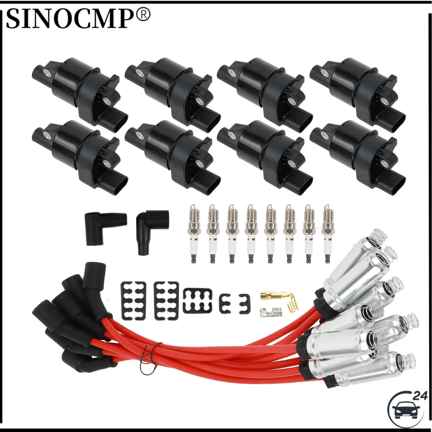 

8pcs Ignition Coils +8pcs Iridium Spark Plugs+8pcs Spark Plug Wires 12573190 For GMC Chevy Silverado 1500 Tahoe 5.3L UF414
