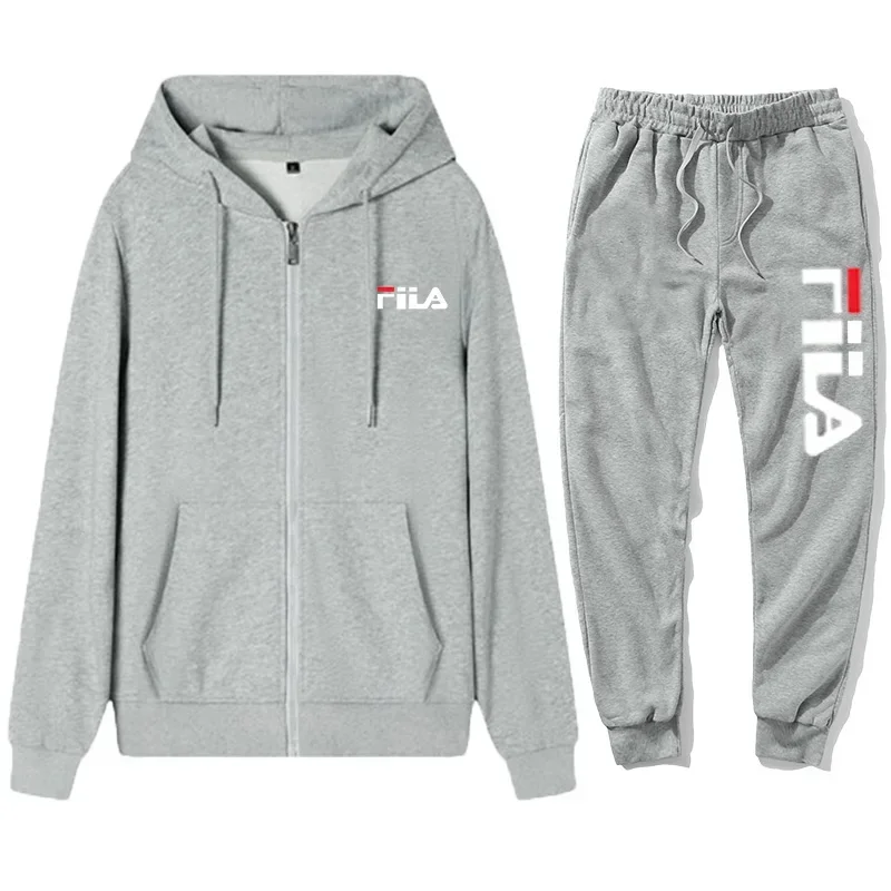 A two-piece set of men's and women's zippered hoodies and sweatpants for autumn and winter fitness,  warmth and casual sportswea