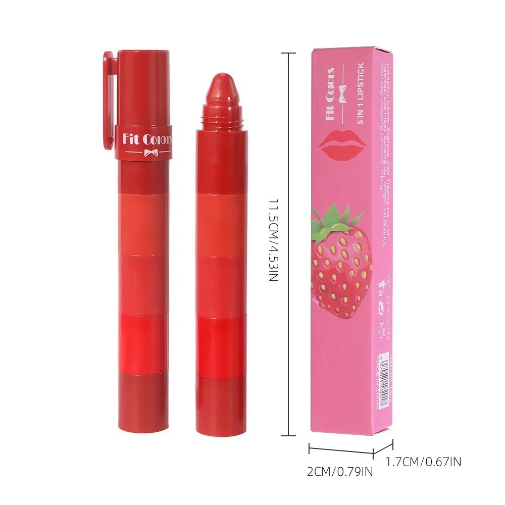 Heißer 5-in-1-Matt-Lippenstift, Buntstift, Antihaft-Tasse, sexy, mehrfarbig, rot, lila, Lippentönung, samtig, dauerhaftes Lippen-Make-up, Lippenbalsam für Frauen