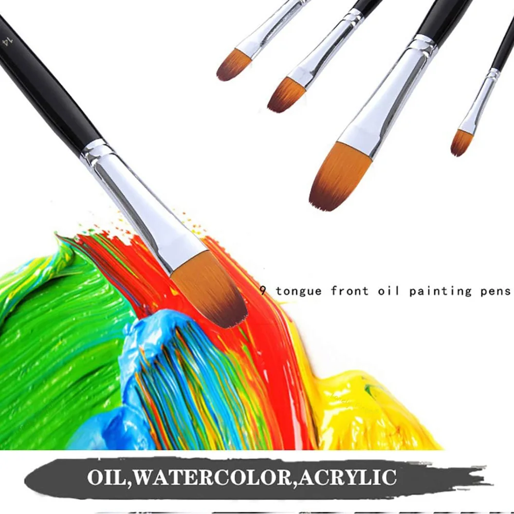 9-teiliges Flasbert-Künstlerpinsel-Set mit langem Griff, hochwertiges Kunsthaar und Holzgriff für Acryl-Aquarell-Ölgemälde, G – Detail 6