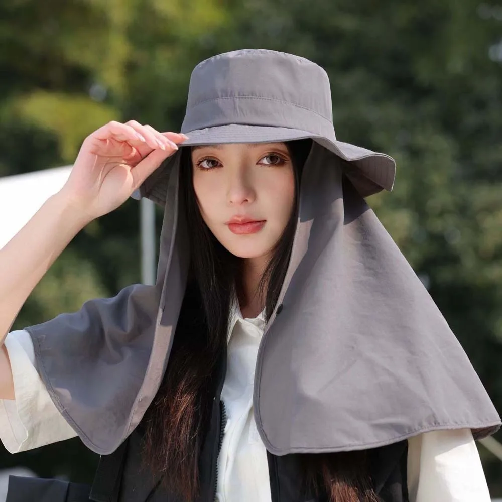 

Ponytail Cap Wide Brim Shawl Fisherman Hat Breathable Elastic Mountaineering Cap Neck Protection Bow Women Sun Cap Summer