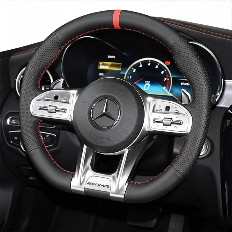 Microfiber Leather Car Steering Wheel Cover for Mercedes Benz AMG CLA CLS GLB GLE W177 W167 Hand Stitched Protector Wrap Cover