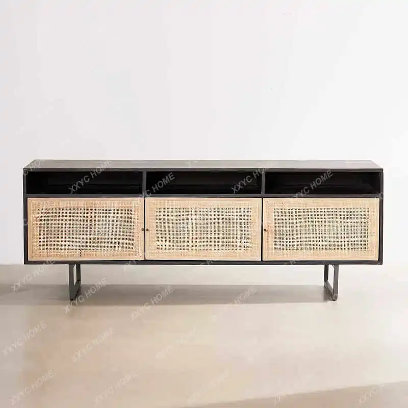 XX solid wood rattan woven TV cabinet, homestay hotel natural wood color sideboard, storage rackFactory Direct
