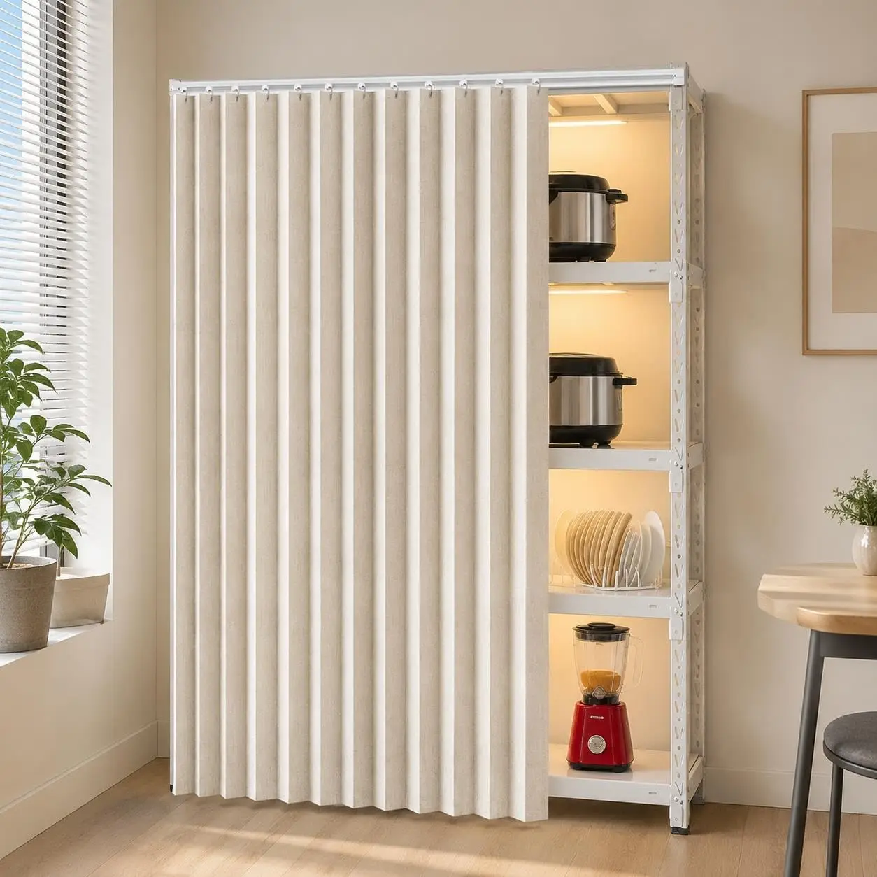 Cabinet Curtains No Tools No Drill for Kitchen Storage Room Shelves Room