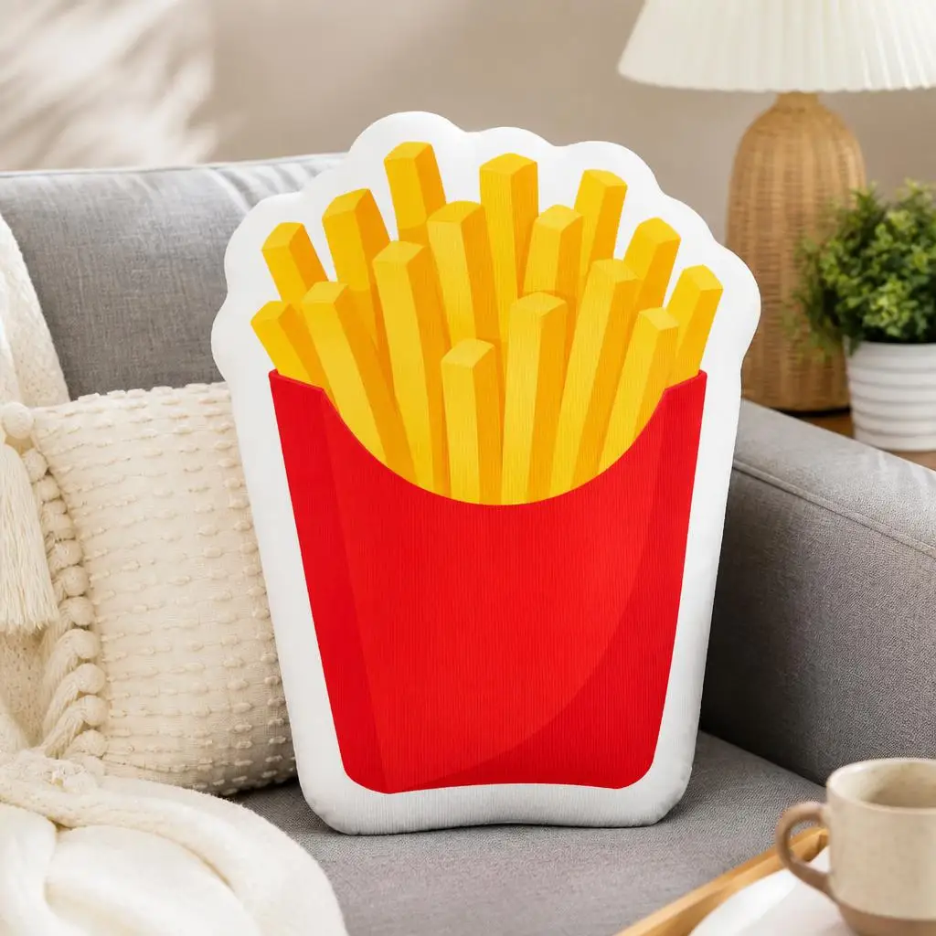 French Fries Shaped Throw Pillow Fast Food Snack Cushion Irregular Stuffed Decorative Pillow for Sofa Bed Home Decor Gift