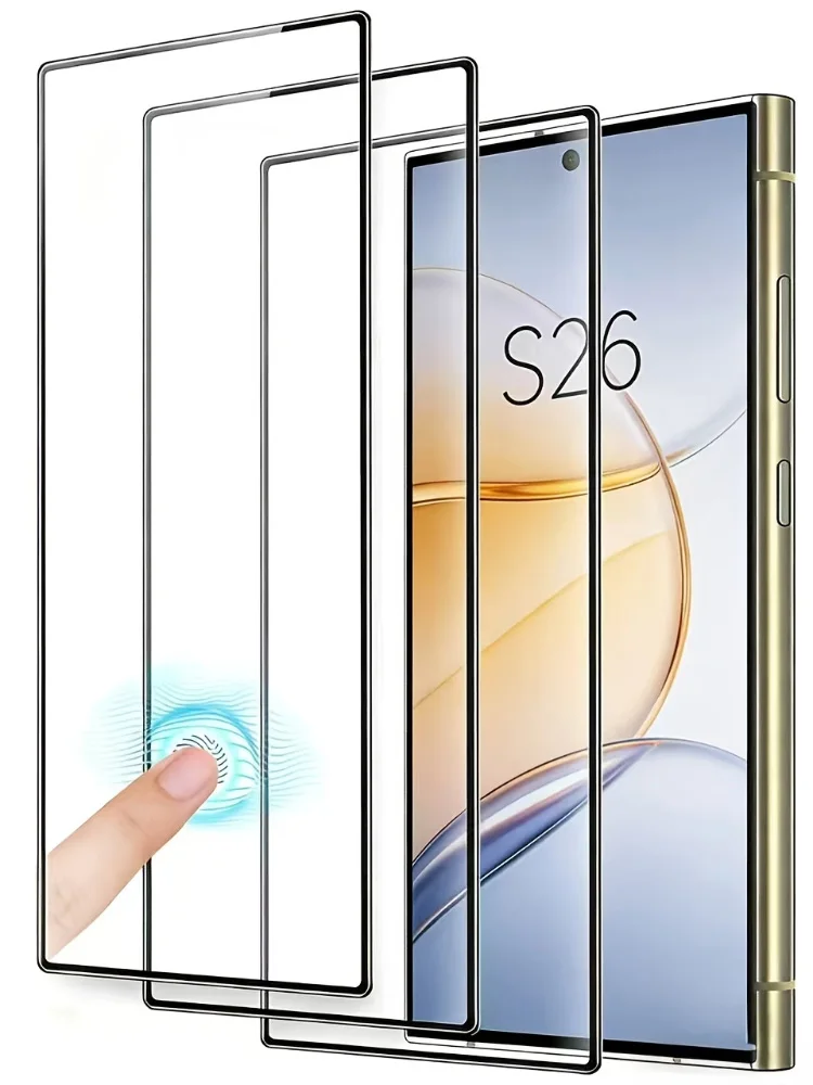 NNBILI 3 Stück HD-Displayschutzfolien mit schwarzem Rand, für S26 S25 S24 Ultra S23 S22 S21 Plus und mehr. Unterstützt die Fingerabdruck-Entsperrung