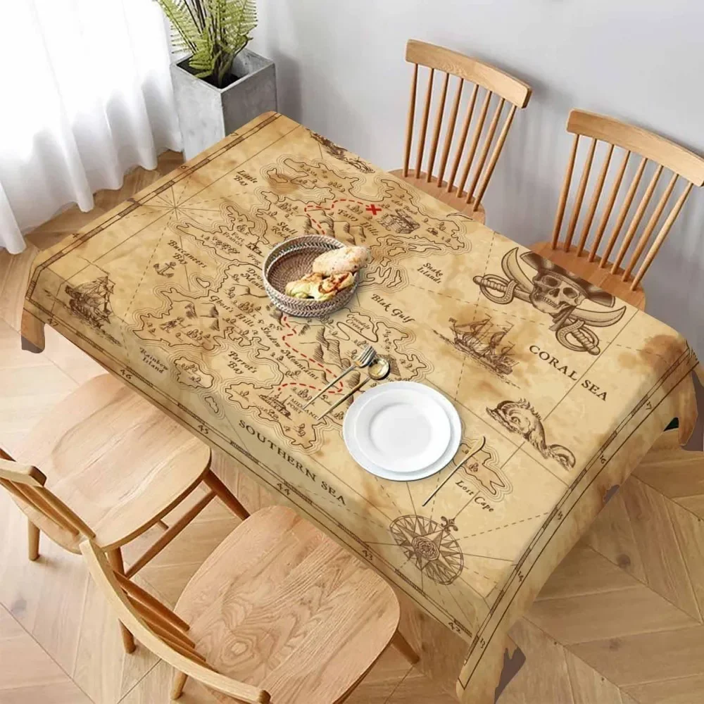 1pc Treasure Map Pattern Tablecloth, featuring elements such as routes and signs, with a mysterious and interesting style, yzb