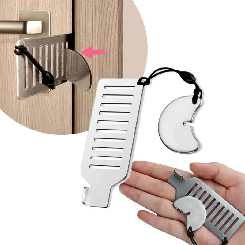 1PC Punch-Free Door Lock Stainless Steel Silver Portable Lock Home Room Travel Hotel Apartment Anti Theft Security Lock Hardware