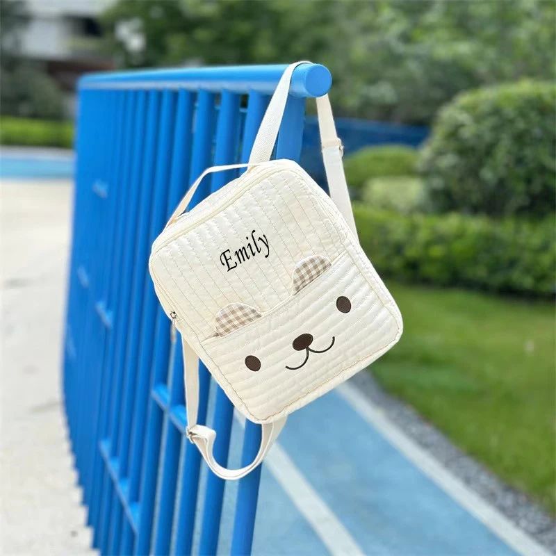 Personalized Customization, Cute Quilted Printed Bear Backpack, Embroidered Bear Backpack, Children's Backpack Storage