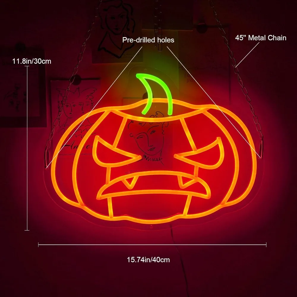 USB تعمل بالطاقة علامة اليقطين النيون ، أدى النيون للجدار ، ديكور غرفة النوم ، ديكور الحزب ، منزل في الهواء الطلق ، بار ، متجر ، هالوين