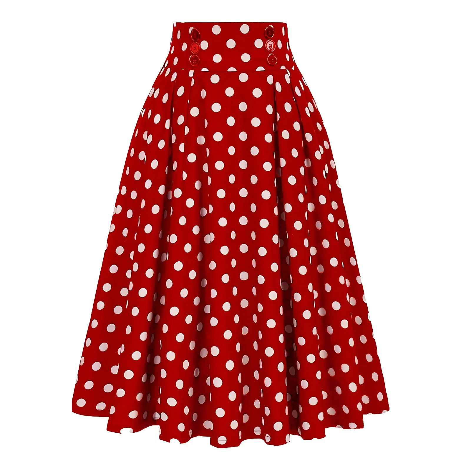 

Fashion Spotted Printing Retro Ladies Skirts Casual Vintage Pleated Skirt Court Attire High Wasit A Line Midi Skirts For Women