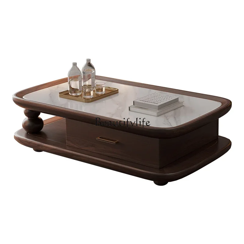 

ls 42Modern ebony rock-socketed slab square solid wood coffee table TV cabinet combination living room