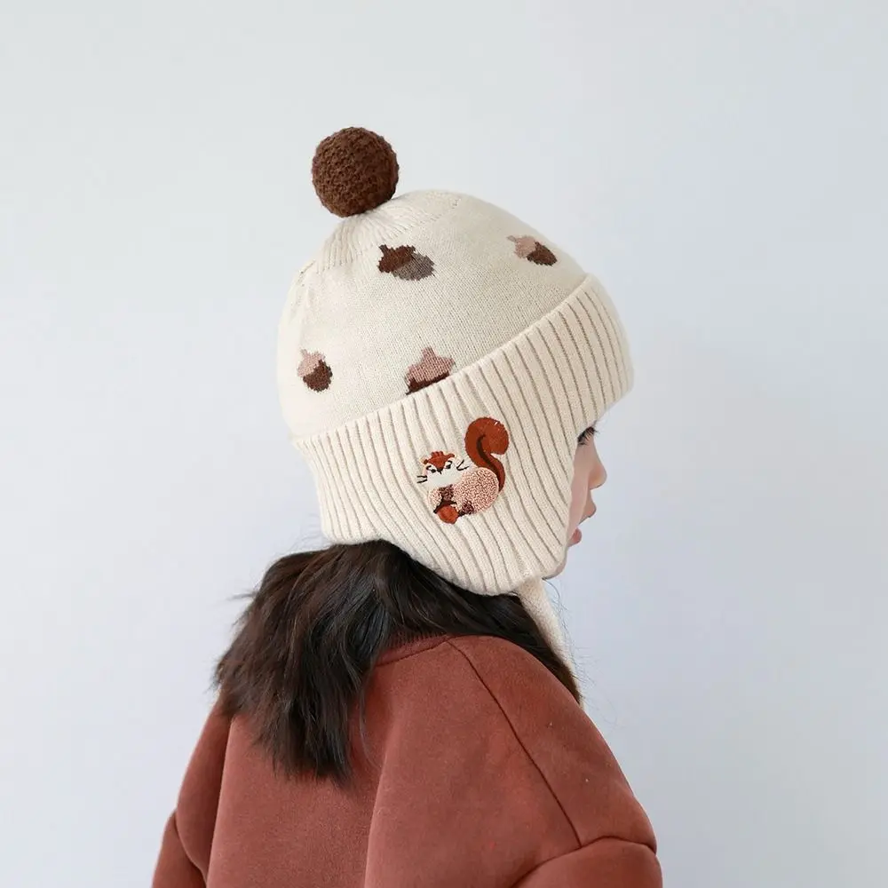 Fleece Lining Winter Baby Crochet Hat Soft Windproof Toddler's Plush Knitted Cap Breathable Solid Color Kids Ear Protection Hat