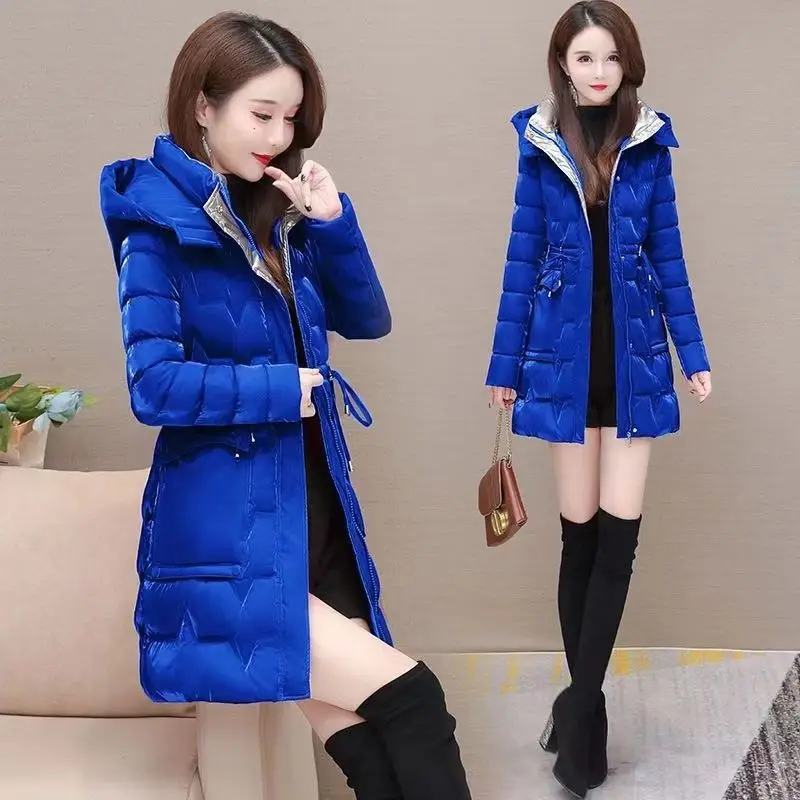 New Down Cotton Coat Women 2024 Korean Cotton Coat For Women Winter Thick Warm Long Thick Colorful Outwear Hooded Coat Lace-Up