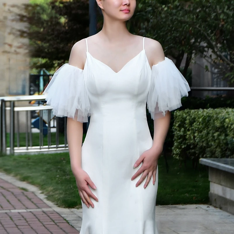 White Removable Gauze Multi-Layer Wedding Dress Fluffy Sleeves Fairy Elastic Decor Bridal Arm Sleeves Party Photoshoot Supplies