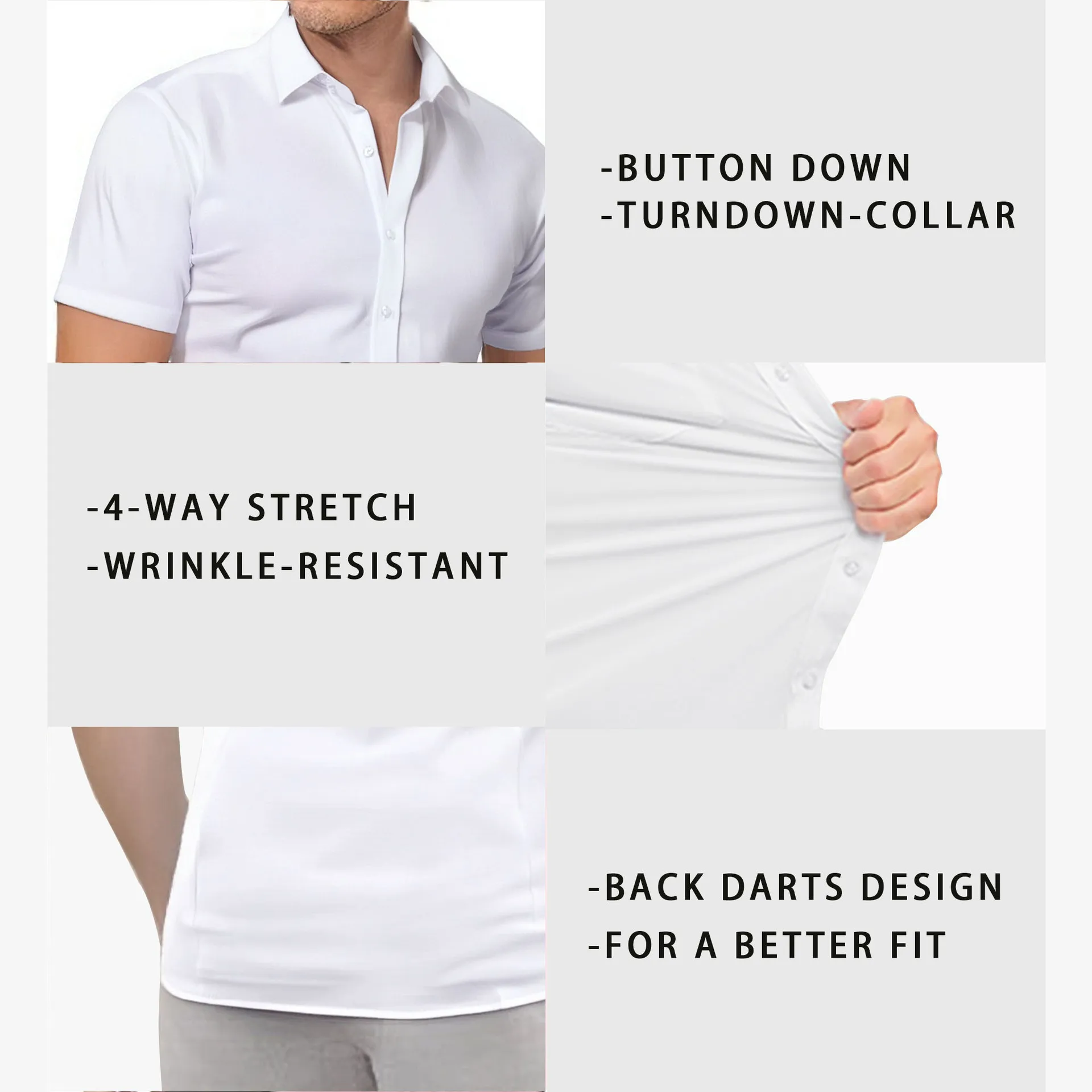 

Men's Slim Fit ort Sve irt Pure Color Four Way Stretch Iron Free Large Size Casual Faion Basic Sle Polyester Blend