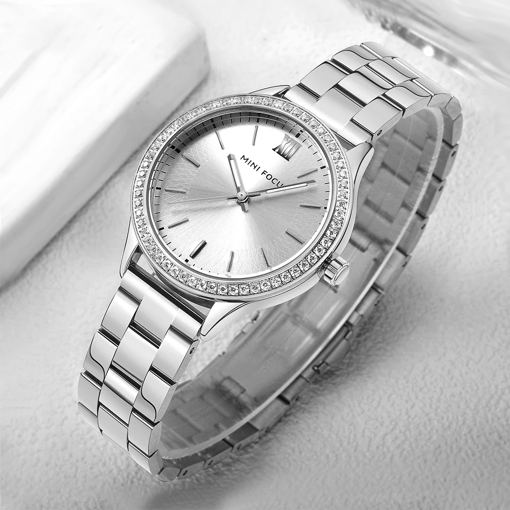 MINI FOCUS Japanese Movement Ladies Watch Stainless Steel Strap Elegant Fashion Female Clock Bracelet Wristwatch 0043L