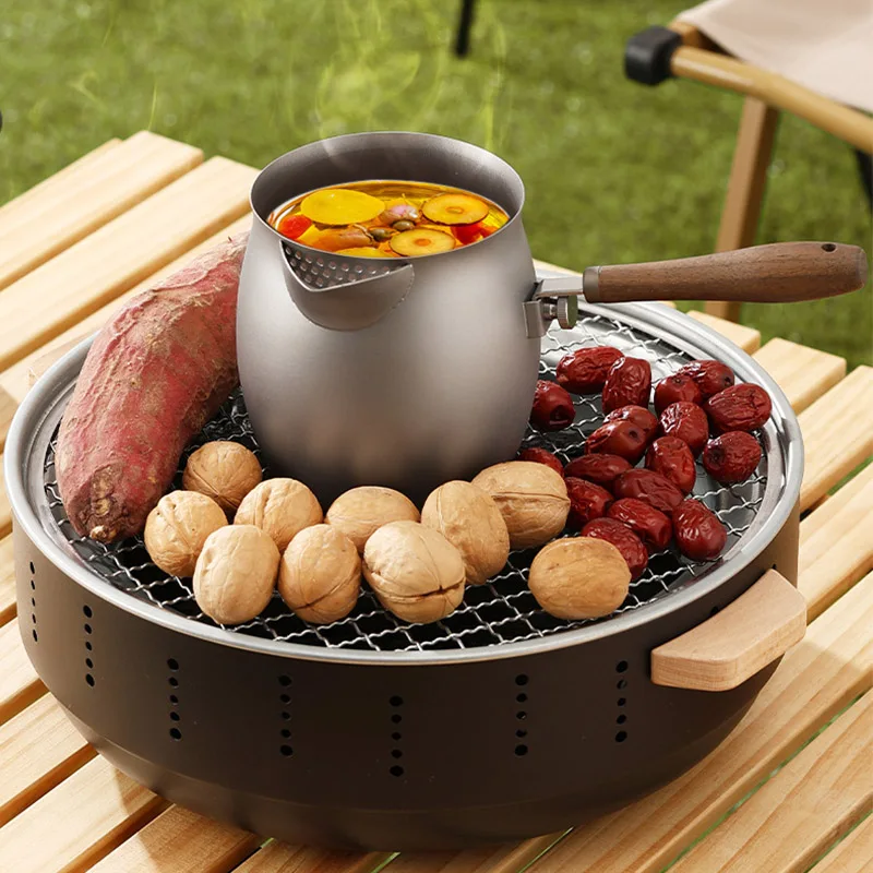 1L Großvolumiger Teekocher/Teekanne aus reinem Titan mit Griff und Filterlöchern, einwandig, sandgestrahlt, Reise-Kung-Fu-Tee-Set