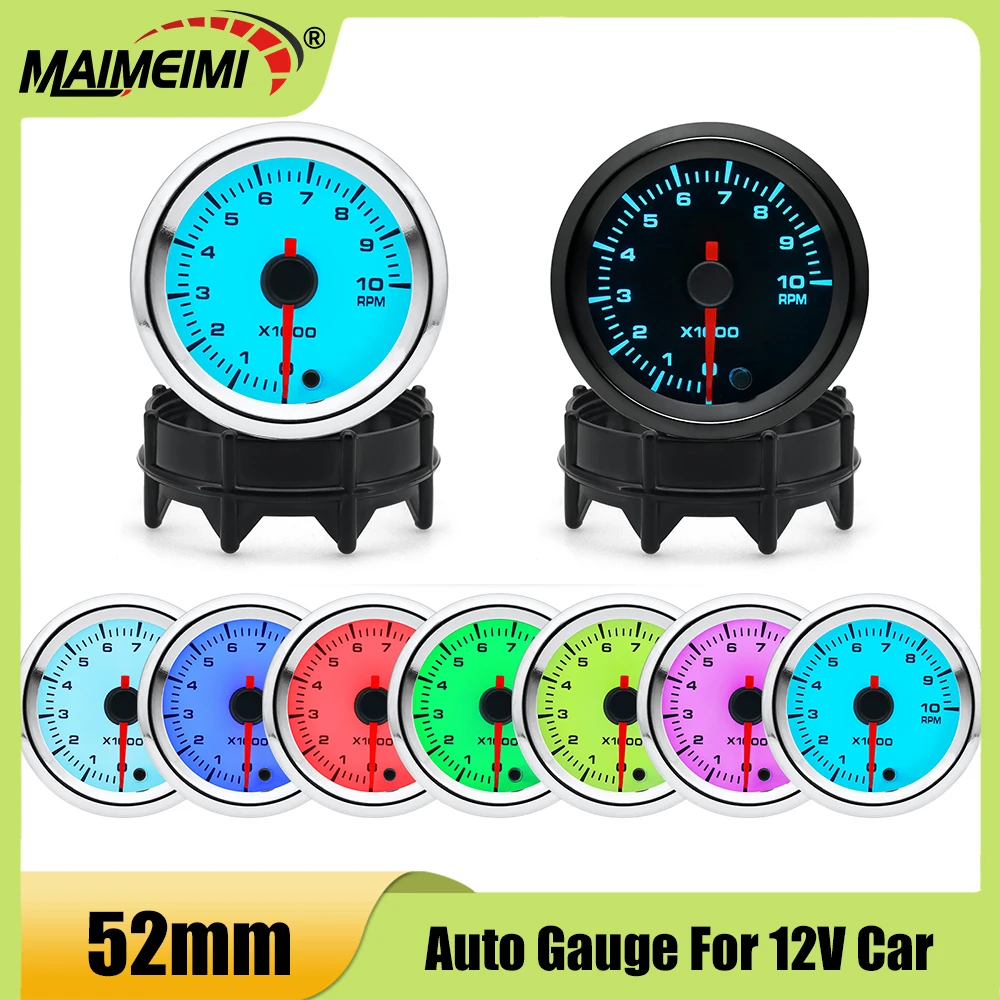 

52MM Tachometer Water Temp Oil Temperature Gauge Oil Press Gauge EXT Temp Air Fuel Ratio Voltmeter 7 Color Backlight for 12V Car