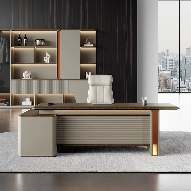 

Boss table, desk, modern president's office, file cabinet, table and chair combination, high-end comfortable desk