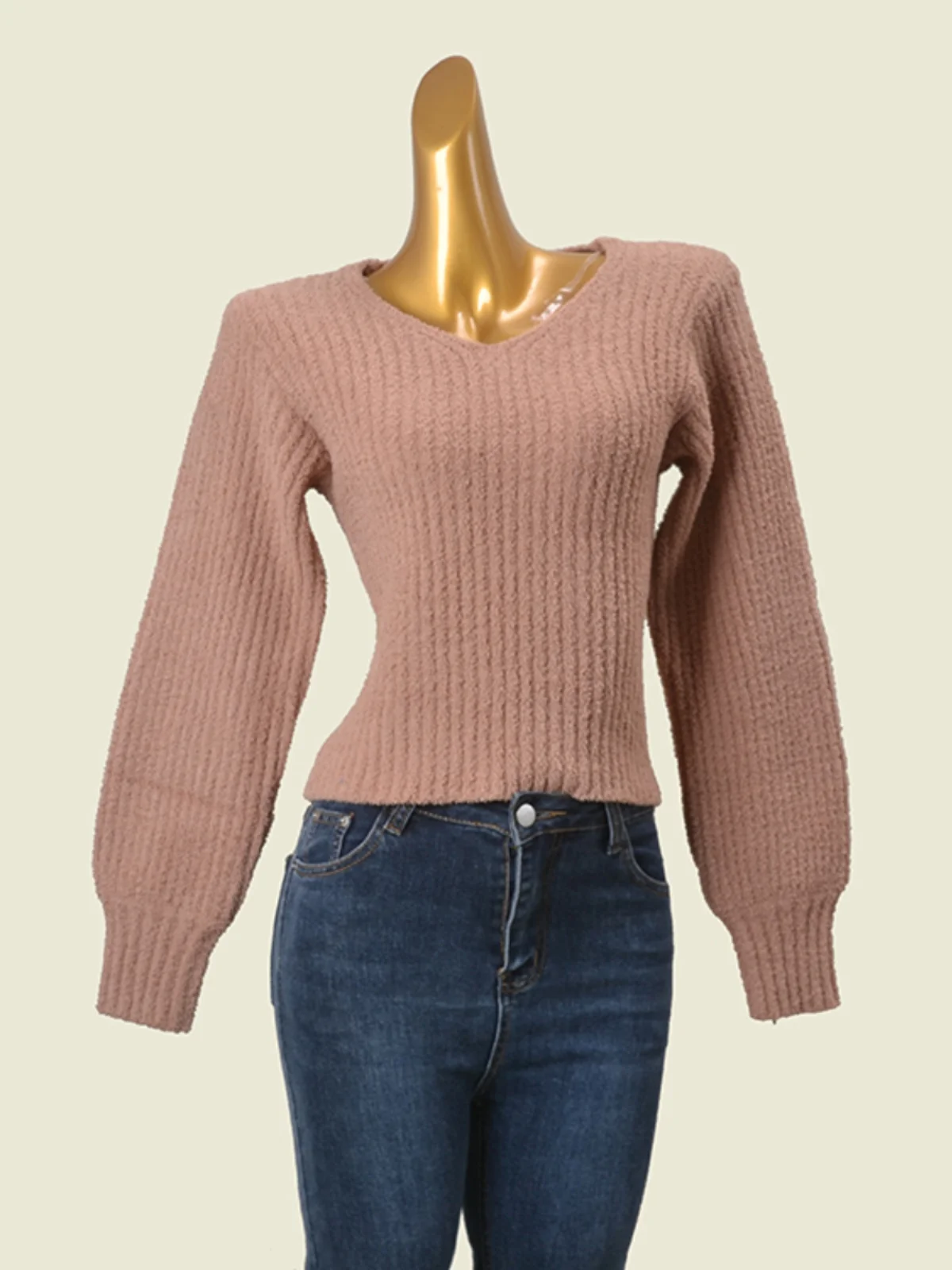 

V-Ne Lantern Sve Pullover Sweater Single-Sided Fce Slim Fit ort Length Long Sve Top Pure Color Commute Sle