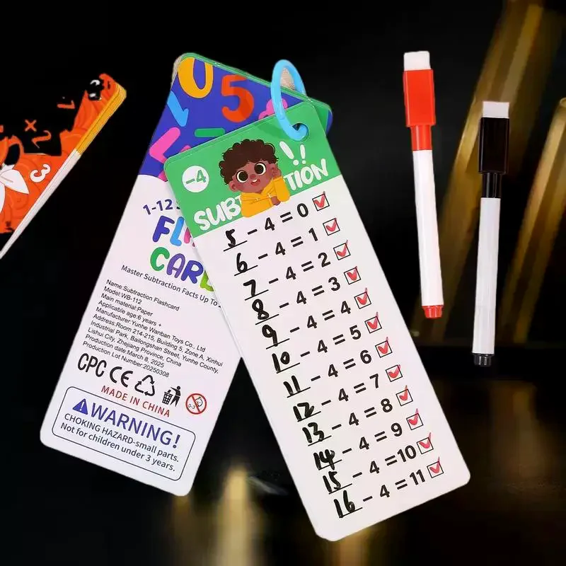 Giocattolo educativo matematico per bambini della scuola primaria; Set di schede flash per addizioni, sottrazioni, moltiplicazioni e divisioni