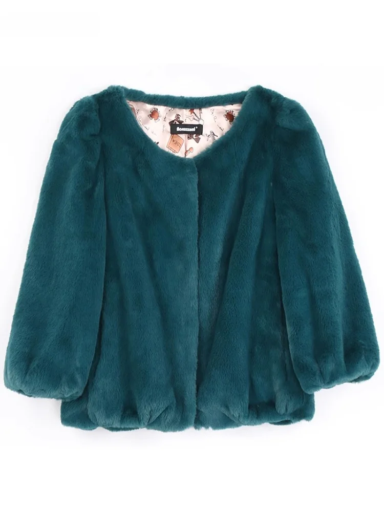 Fashion Slimming Eco-Friendly Fur Coat Young Style Thin Seven-Quarter Sleeve round Neck Rabbit Fur Simulation Women's Top