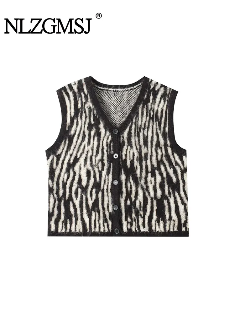 

NLZGMSJ винтажный повседневный шикарный женский жилет с v-образным вырезом без рукавов и пуговицами, вязаные свитера, мода 202, осень-зима, женские топы
