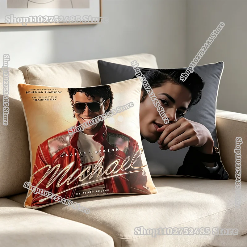 King of Pop Michael Jackson Movie Poster Pillow Cover Polyester Square Cushion Case Print MJ Pillowcase for Sofa Bedroom Decor