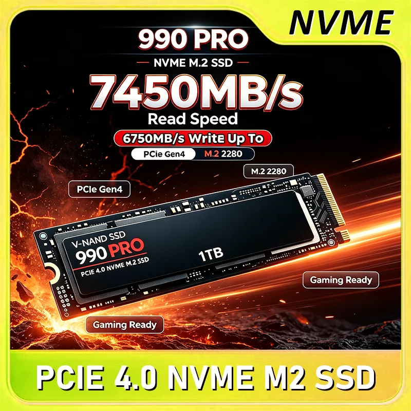 2026 Hot Sale 990 PRO NVMe SSD M.2 2280 PCIe Gen4 512GB-4TB 7450MB/s Read for Desktop Towers PS5 Gaming Notebooks