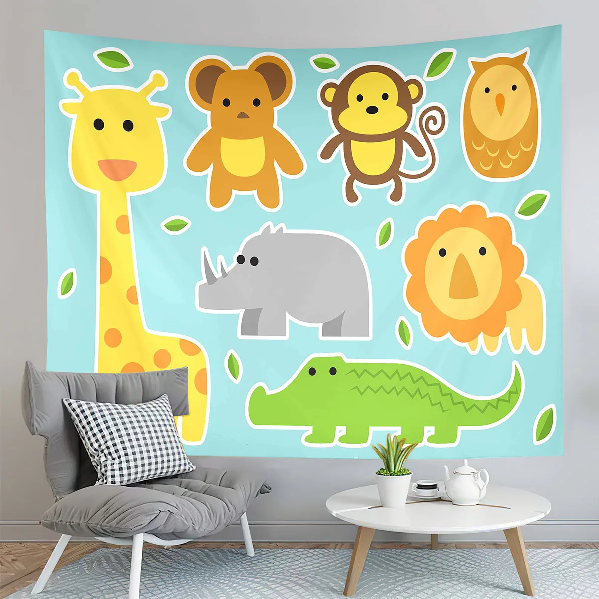 Cartoon Animals Tapestry Lion Giraffe Tapestry Gifts for Kids Girls Boys Wall Hanging Tapestries Bedroom Home Living Room Dorm