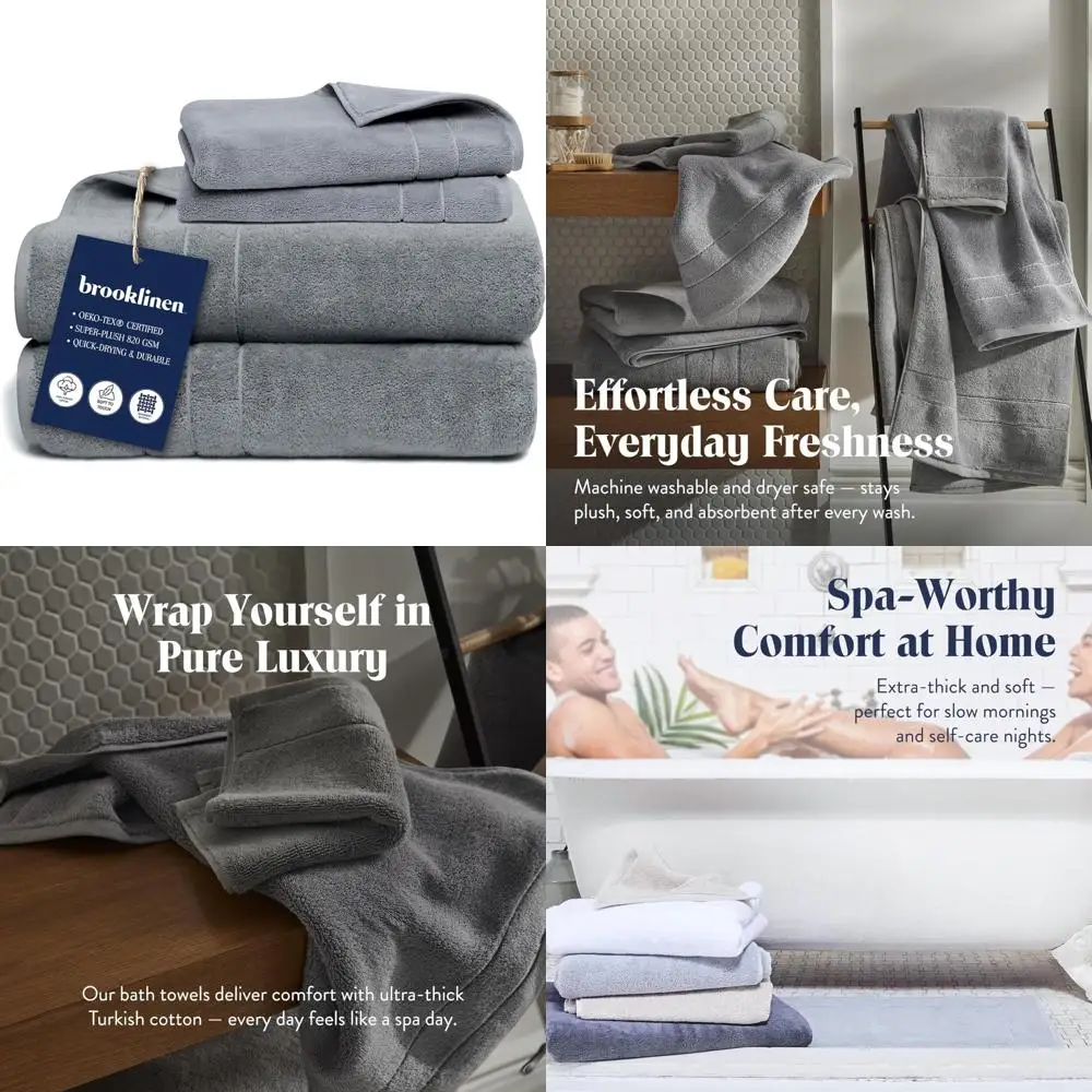 Juego de sábanas de algodón altamente absorbentes: 2 sábanas de baño de algodón turco de felpa y 2 toallas de mano, 820 GSM, lavables a máquina, lujosas