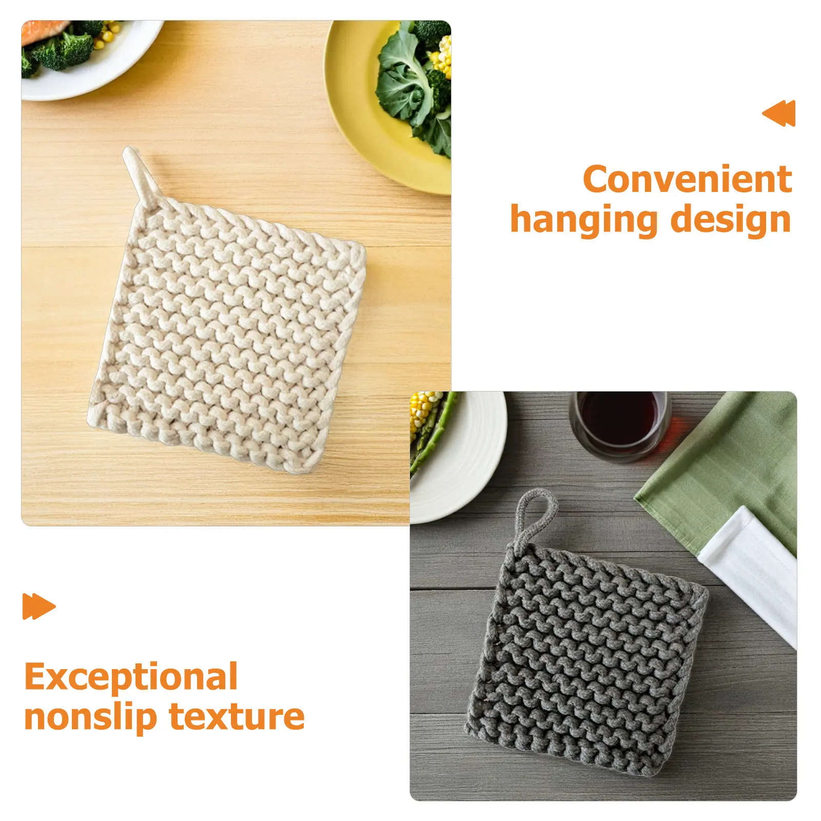 3Pcs Handcrafted Cotton Rope Heat Resistant Pot Holders Square Insulation Pads Hanging Loop Kitchen Pot Plate Protectors Baking