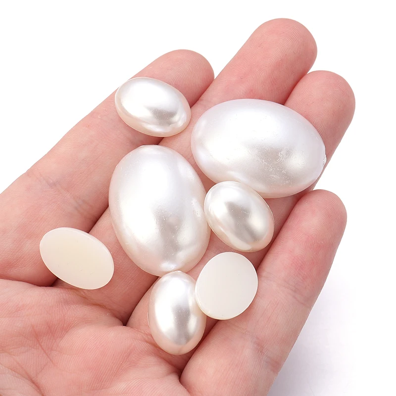 20/50PCS Plastic Pearl Cabochon Oval Shape Pearl White Color Cabochons For Ring Earring Bracelet Jewelri Making