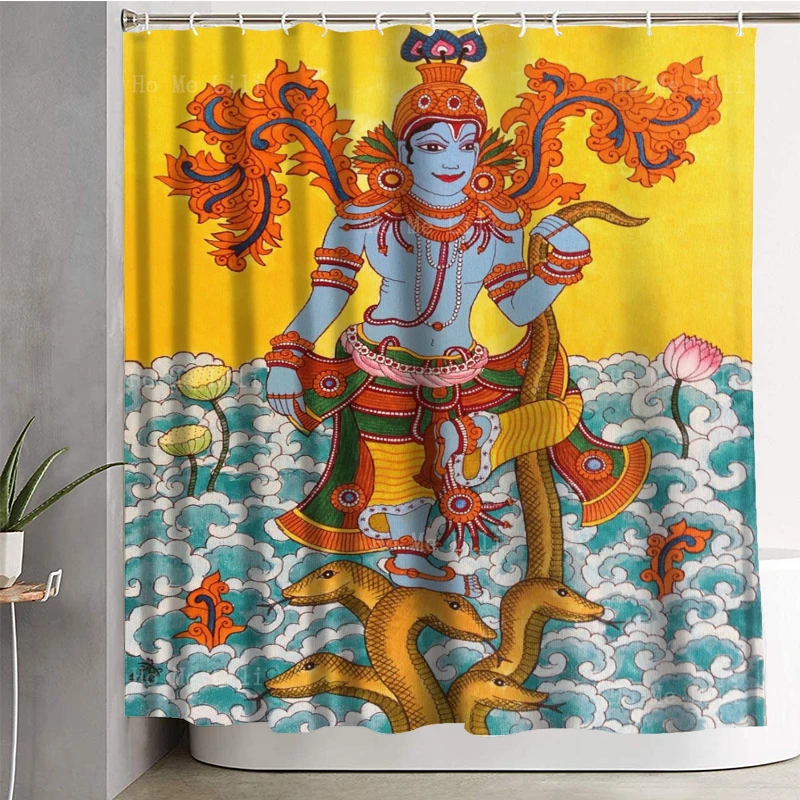 South Indian Hindu Krishna Art Snake Adanarieswaran Kerala Mural Painting Shower Curtain By Ho Me Lili For Bathroom Decoration