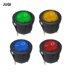 4Pcs KCD1 Round 220V/12V Red, yellow and blue green 3Pin SPDT ON/OFF Rocker Power Switch AC 125V/10A 250V/6A With light