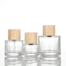 8-10PCS 30/50/100ml Clear Glass Perfume Bottles Bayonet Bottle With Wood Cap Empty Spray Bottles Atomizer Fragrance Bottle