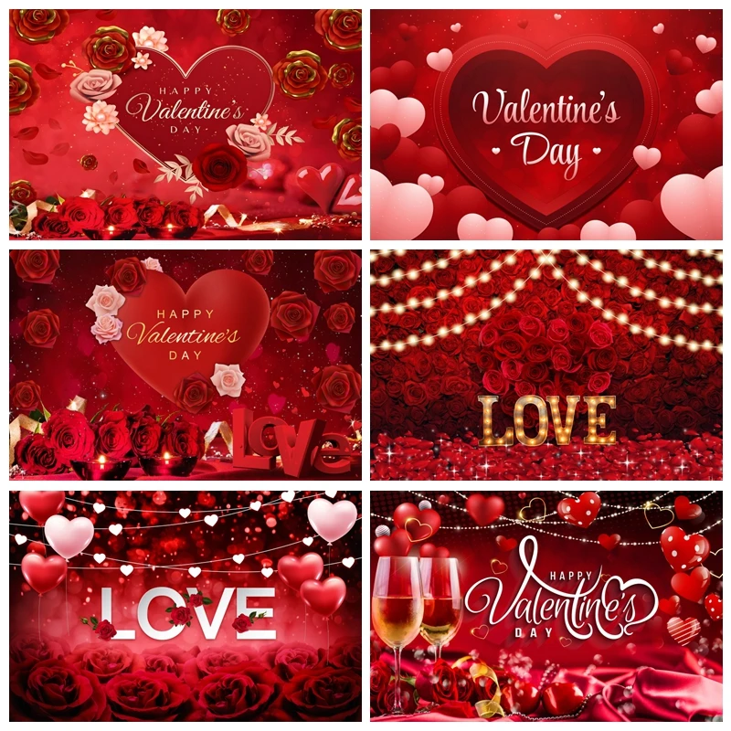 Valentine's Day Rose Love Heart Backdrop Photography Couple Anniversary Portrait February 14 Party Decor Background Photo Studio