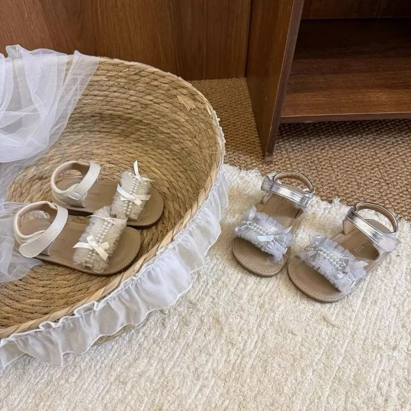 Girls Walking Shoes Sweet Lace Versatile Kids Princess Sandals Open Toes Soft Bottom 2026 Summer New Baby Sandals Non-slip