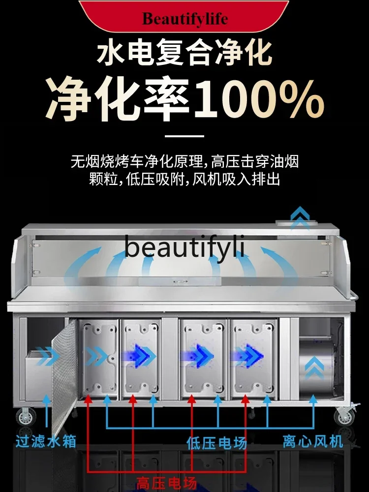 

E132 Flat suction smokeless barbecue truck, mobile purification environmentally friendly charcoal fume purifier