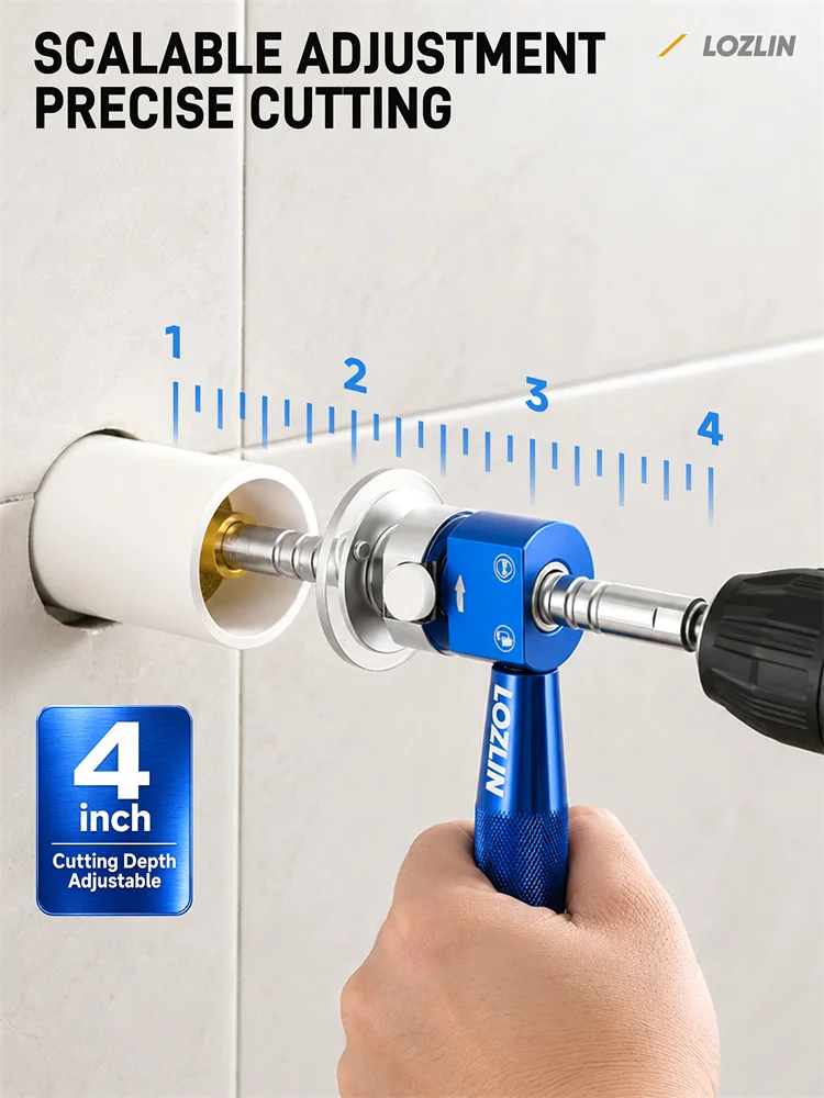 LOZLIN Interner Rohrschneider für PVC-Rohre, Edelstahl-Sanitär-Innenschneidewerkzeug mit Diamantschneideklinge, Einstellbar – Detail 3