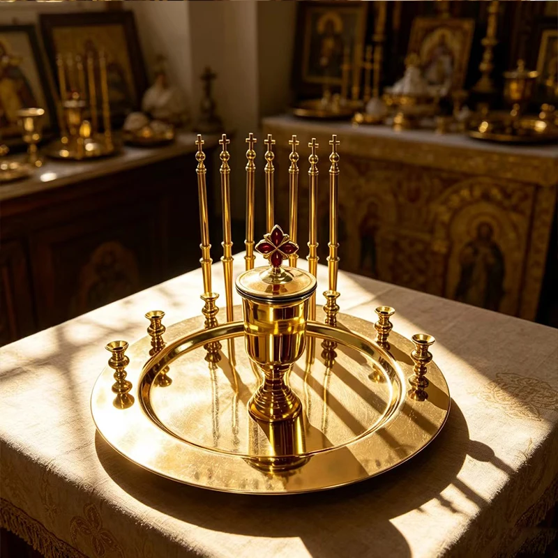 Orthodoxe Vigil-Lampe aus Rotem Glas mit Goldmetall-Kerzenhalter, Verzierte Byzantinische Lampe für Heimaltar, Kirchendekoration, Religiöses Geschenk – Detail 2