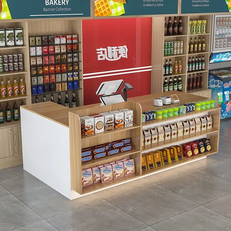 custom. [Atmosphere Lighting] Supermarket Cashier Counter Convenience Store Front Desk Multi-layer Storage Bar Counter Shop Stat