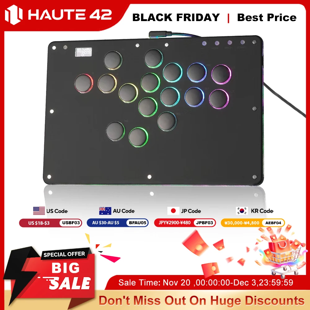 

Haute42 аркадный джойстик Hitbox без рычага аркадный контроллер для ПК/PS4/PS5 Hitbox fightstick без рычагов аркадный контроллер